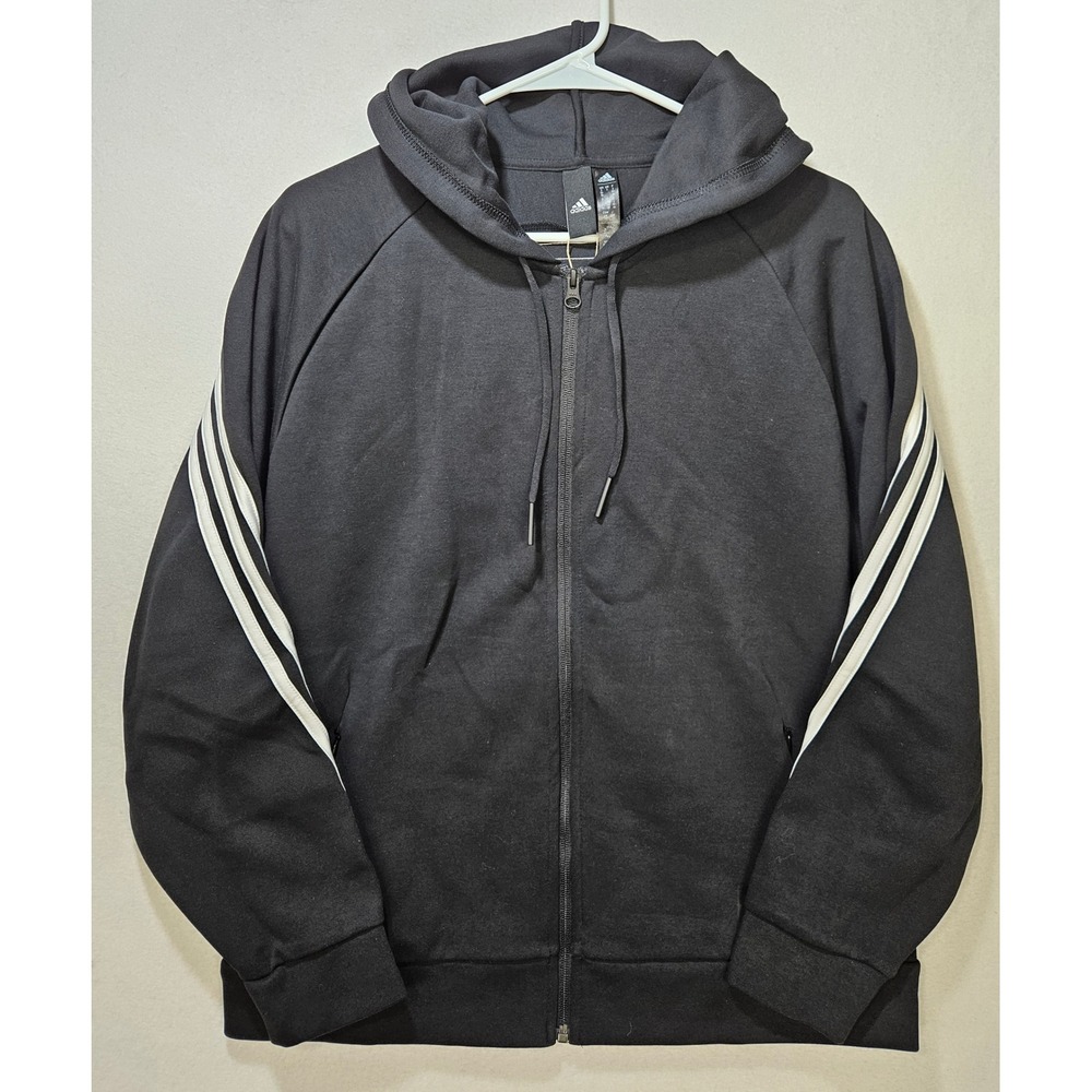 Adidas Women's 3 Stripe Full Zip Hoodie Jacket, Black/Wht, Size LG, H57287, NEW